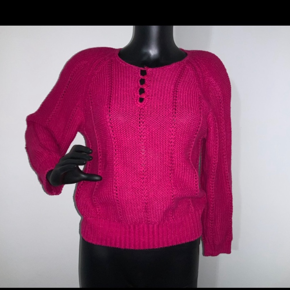 VINTAGE 1970s/ 1980s YARNWORKS raspberry red handmade sweater